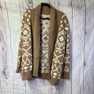 Old Navy Brown White Tribal Aztec Open Front Cardigan Sweater Womens Size S